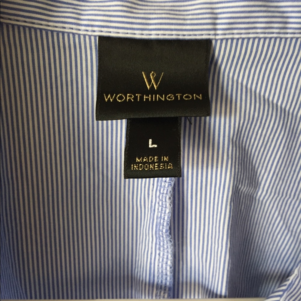 Worthington Blue Striped Cold Shoulder Top - Picture 4 of 7